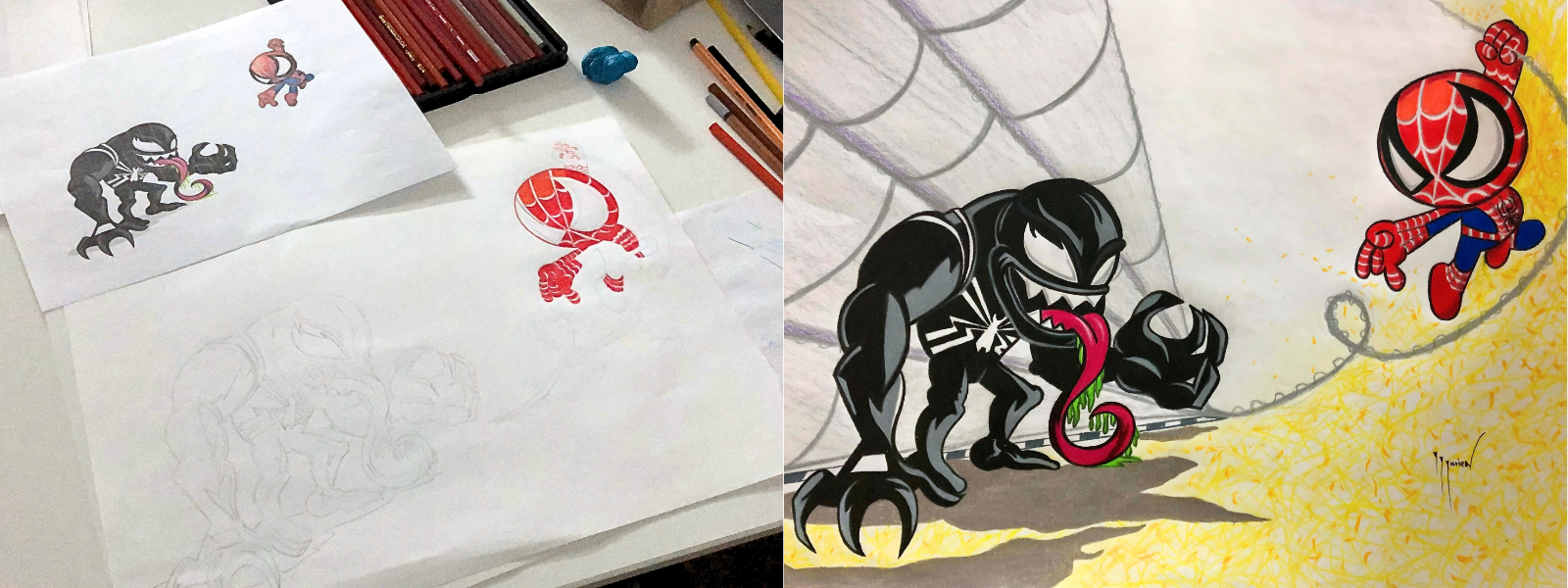 Ilustración infantil en proceso y terminada